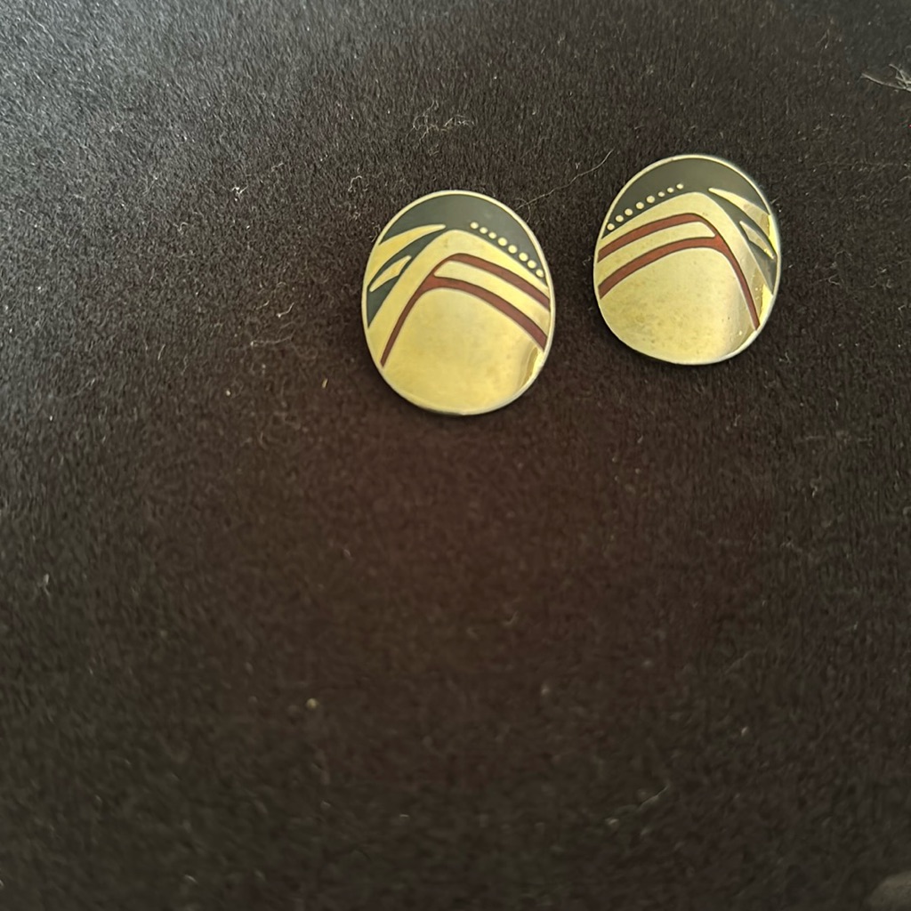 Authentic Vintage Laurel Burch Art Decor Oval Earrings In Gold Black Wine 25$